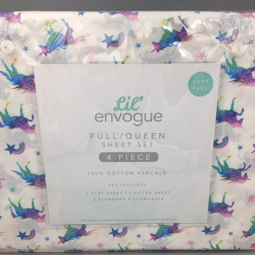 4pc Envogue Unicorn FULL Sheet Set Rainbow Star Pink Purple Green Blue Bright